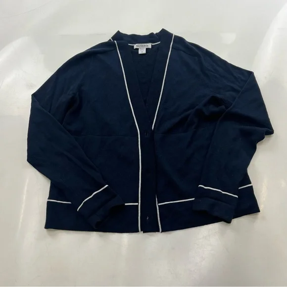 athleta women’s petite navy blue white cardigan SP L65-15 - Picture 2 of 6